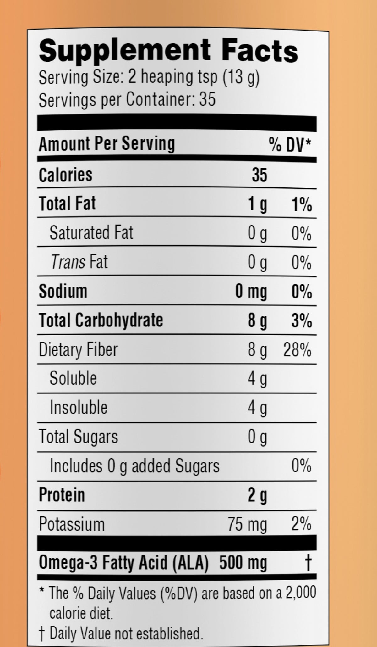 Supplement Facts, ChiaMucil Orange; full text below